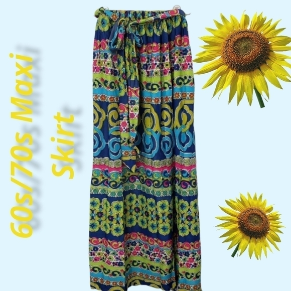 Vintage 60s Joyce Maxi Skirt ILGWU USA Label Pyshcodelic 60’s Print S EUC - Picture 2 of 14
